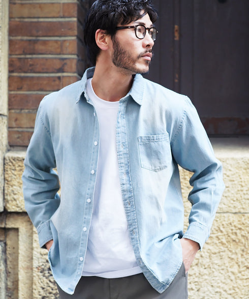 6.5oz長袖メンズデニムシャツ