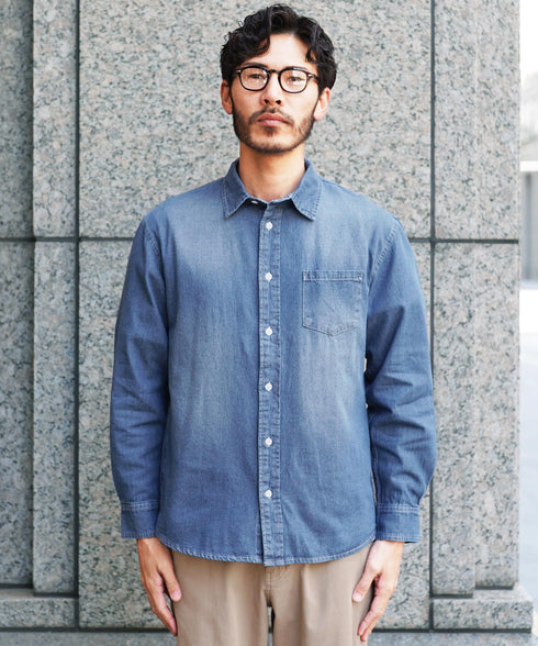 6.5oz長袖メンズデニムシャツ