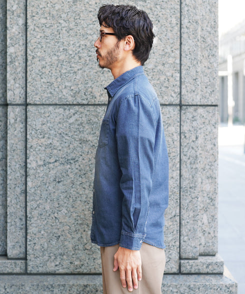 6.5oz長袖メンズデニムシャツ