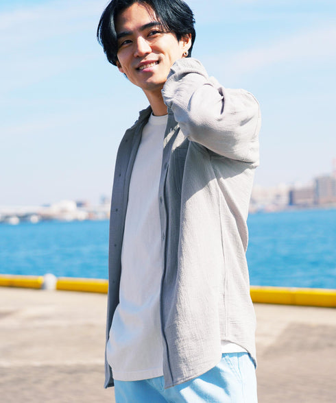 パナマシャツ | 綿コットン シャツ メンズ カジュアルシャツ 白シャツ 7分袖 長袖 吸水 吸湿 伸縮 ストレッチ 無地