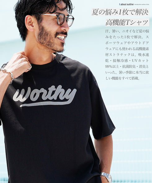 STORATECH ストラテック 超高機能素材 クラックプリント半袖Tシャツ フロントプリント クルーネック ひび割れ USAコットン 抗菌防臭 消臭 UVカット 接触冷感 吸汗速乾