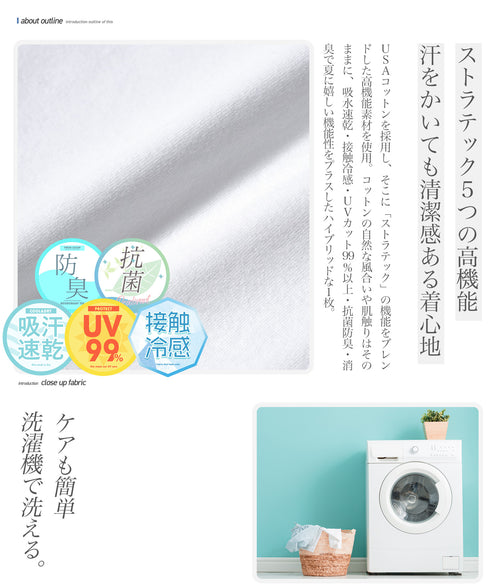 STORATECH ストラテック 超高機能素材 クラックプリント半袖Tシャツ フロントプリント クルーネック ひび割れ USAコットン 抗菌防臭 消臭 UVカット 接触冷感 吸汗速乾