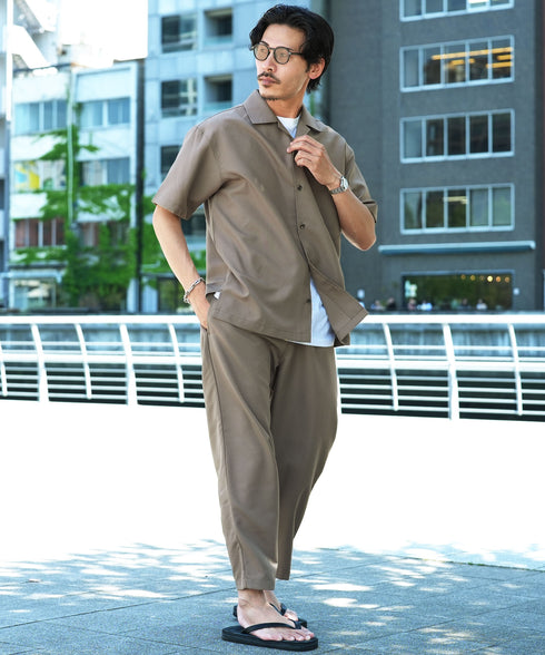 【2点SET】接触冷感リネンライク半袖シャツテーパードパンツセットアップ