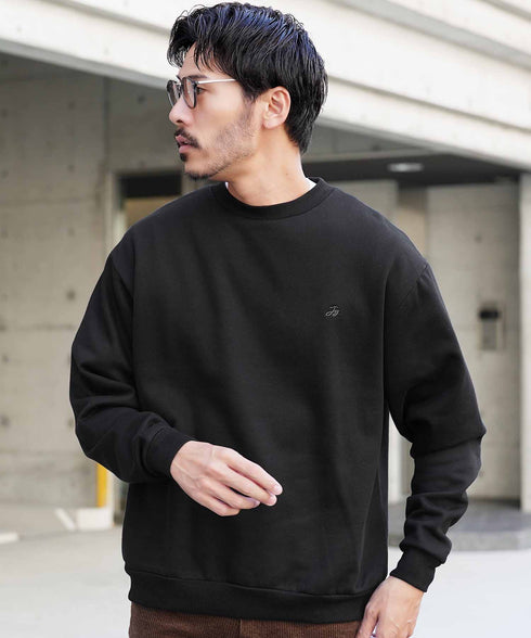 裏起毛 ワンポイント スウェット クルーネック│メンズ暖かい起毛スウェット あったか 防寒 トレーナー ゆったり