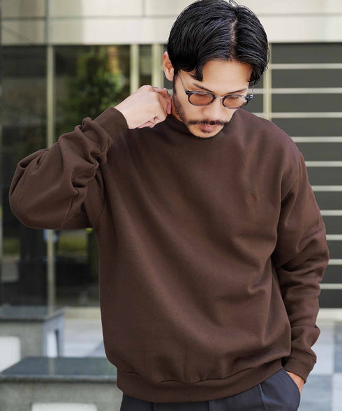 裏起毛 ワンポイント スウェット クルーネック│メンズ暖かい起毛スウェット あったか 防寒 トレーナー ゆったり