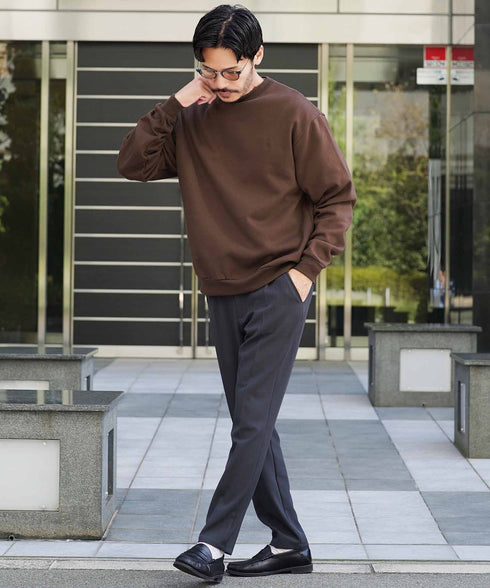 裏起毛 ワンポイント スウェット クルーネック│メンズ暖かい起毛スウェット あったか 防寒 トレーナー ゆったり