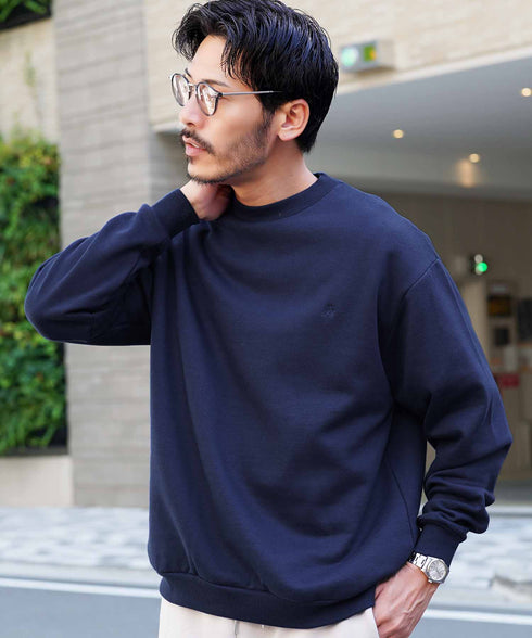 裏起毛 ワンポイント スウェット クルーネック│メンズ暖かい起毛スウェット あったか 防寒 トレーナー ゆったり