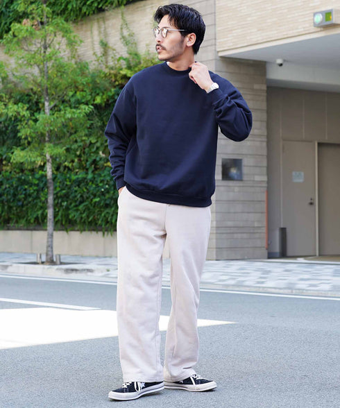 裏起毛 ワンポイント スウェット クルーネック│メンズ暖かい起毛スウェット あったか 防寒 トレーナー ゆったり