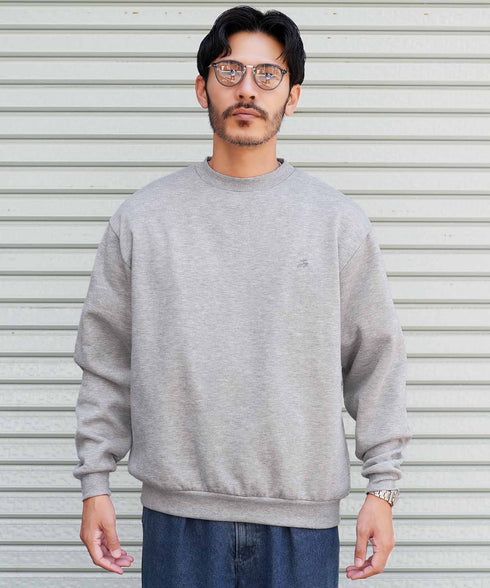裏起毛 ワンポイント スウェット クルーネック│メンズ暖かい起毛スウェット あったか 防寒 トレーナー ゆったり