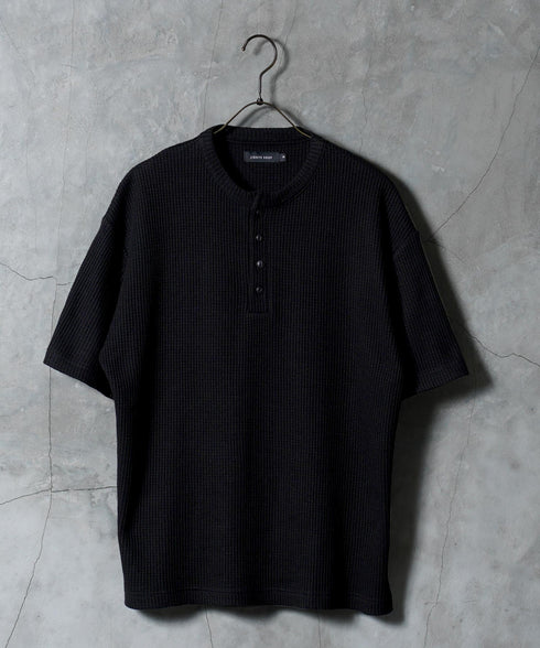 (一部3月下旬発送予定)ワッフルサーマル 半袖T ヘンリーネック | Tシャツ メンズ ヘンリーネック 半袖 サーマル生地 涼しい 通気性 伸縮 ストレッチ ミリタリー トップス 大人【一部予約1260】
