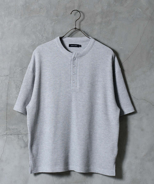 (一部3月下旬発送予定)ワッフルサーマル 半袖T ヘンリーネック | Tシャツ メンズ ヘンリーネック 半袖 サーマル生地 涼しい 通気性 伸縮 ストレッチ ミリタリー トップス 大人【一部予約1260】