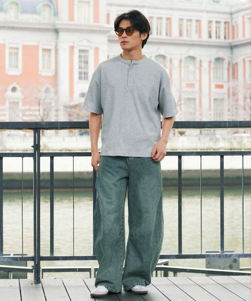 (一部3月下旬発送予定)ワッフルサーマル 半袖T ヘンリーネック | Tシャツ メンズ ヘンリーネック 半袖 サーマル生地 涼しい 通気性 伸縮 ストレッチ ミリタリー トップス 大人【一部予約1260】