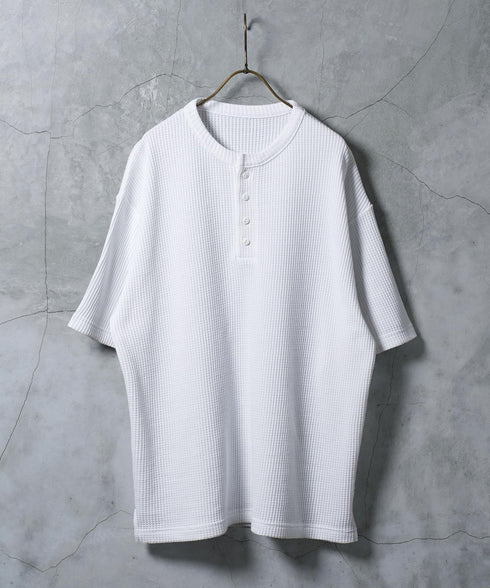 (一部3月下旬発送予定)ワッフルサーマル 半袖T ヘンリーネック | Tシャツ メンズ ヘンリーネック 半袖 サーマル生地 涼しい 通気性 伸縮 ストレッチ ミリタリー トップス 大人【一部予約1260】