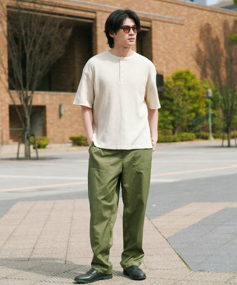 (一部3月下旬発送予定)ワッフルサーマル 半袖T ヘンリーネック | Tシャツ メンズ ヘンリーネック 半袖 サーマル生地 涼しい 通気性 伸縮 ストレッチ ミリタリー トップス 大人【一部予約1260】