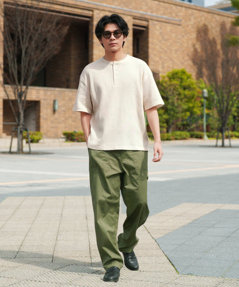 (一部3月下旬発送予定)ワッフルサーマル 半袖T ヘンリーネック | Tシャツ メンズ ヘンリーネック 半袖 サーマル生地 涼しい 通気性 伸縮 ストレッチ ミリタリー トップス 大人【一部予約1260】