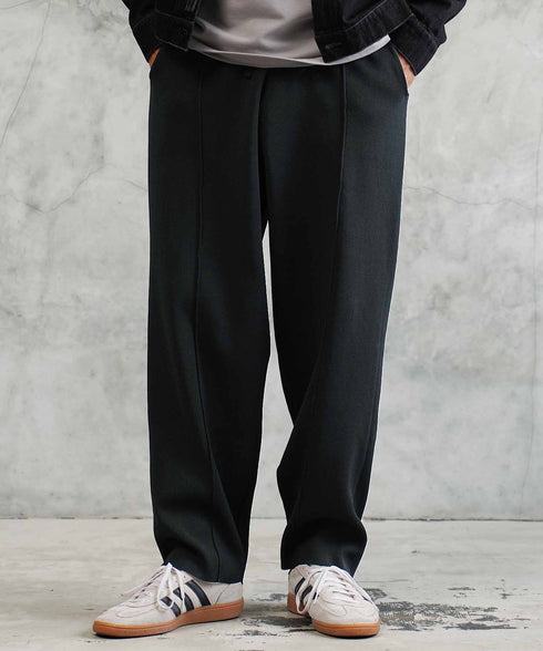 ニットパンツ ピンタック ワイドテーパード│ワイドパンツ センターシーム 太め メンズ ワイドパンツ