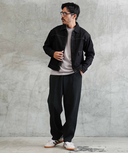 ニットパンツ ピンタック ワイドテーパード│ワイドパンツ センターシーム 太め メンズ ワイドパンツ