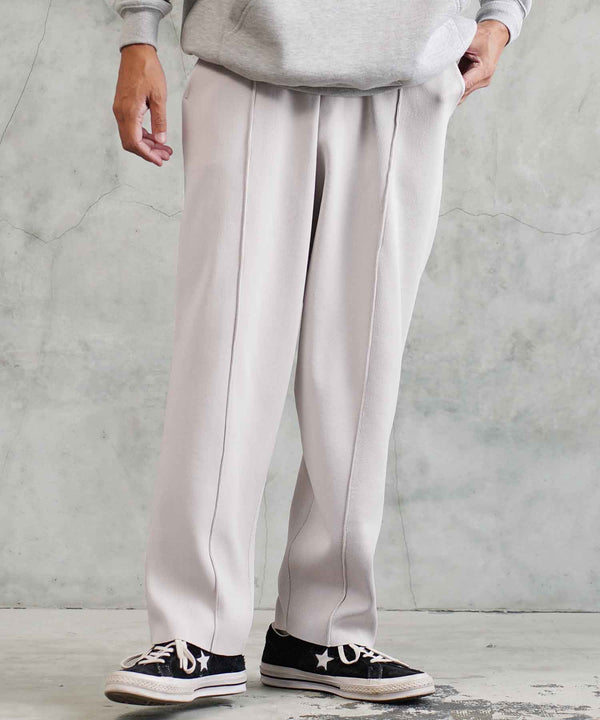 ニットパンツ ピンタック ワイドテーパード│ワイドパンツ センターシーム 太め メンズ ワイドパンツ