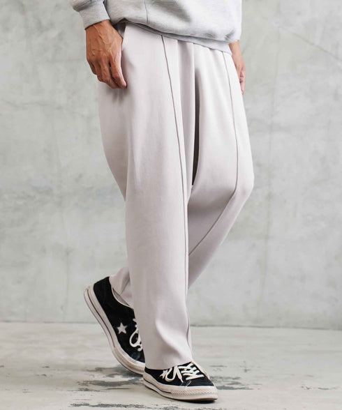 ニットパンツ ピンタック ワイドテーパード│ワイドパンツ センターシーム 太め メンズ ワイドパンツ