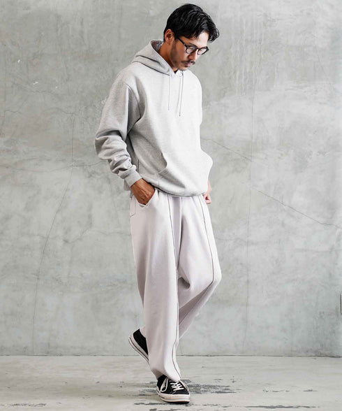 ニットパンツ ピンタック ワイドテーパード│ワイドパンツ センターシーム 太め メンズ ワイドパンツ