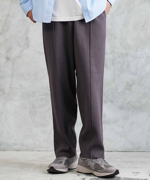 ニットパンツ ピンタック ワイドテーパード│ワイドパンツ センターシーム 太め メンズ ワイドパンツ