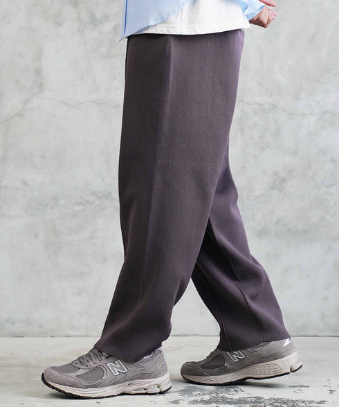 ニットパンツ ピンタック ワイドテーパード│ワイドパンツ センターシーム 太め メンズ ワイドパンツ