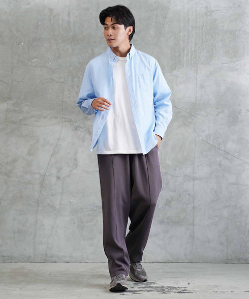 ニットパンツ ピンタック ワイドテーパード│ワイドパンツ センターシーム 太め メンズ ワイドパンツ