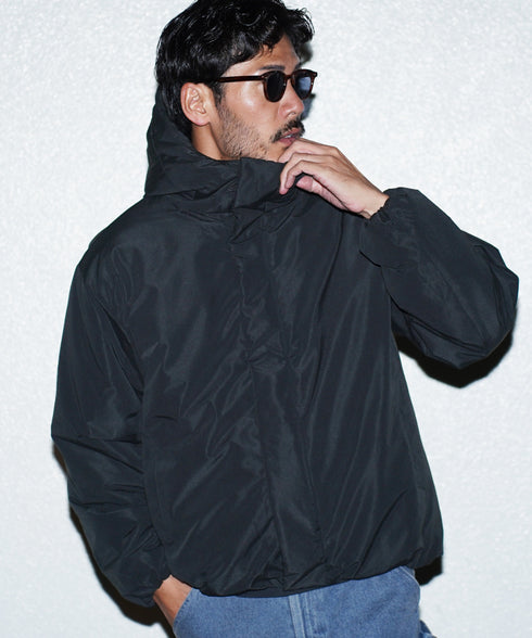 ピーチスキン撥水加工防風フィルム中綿フードブルゾン│暖かい アウター アウトドア 水を弾く 風を通さない 雨 雪 寒さ対策 首まで暖かい シンプル