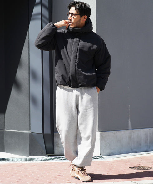 ピーチスキン撥水加工防風フィルム中綿フードブルゾン│暖かい アウター アウトドア 水を弾く 風を通さない 雨 雪 寒さ対策 首まで暖かい シンプル