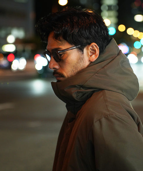 ピーチスキン撥水加工防風フィルム中綿フードブルゾン│暖かい アウター アウトドア 水を弾く 風を通さない 雨 雪 寒さ対策 首まで暖かい シンプル