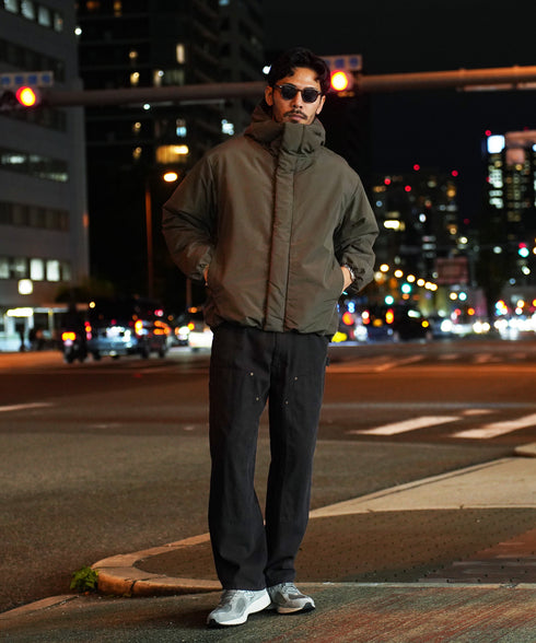 ピーチスキン撥水加工防風フィルム中綿フードブルゾン│暖かい アウター アウトドア 水を弾く 風を通さない 雨 雪 寒さ対策 首まで暖かい シンプル