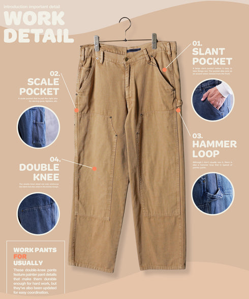 ダブルニーペインターパンツ│メンズワークパンツ ビンテージ加工 ワイドパンツ ルーズフィット