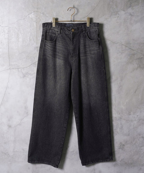 12.5OZ オーバーダイバギーデニム│メンズワイドデニム 太め ワイドシルエット ビンテージ加工 ウォッシュ加工 ワイドデニム