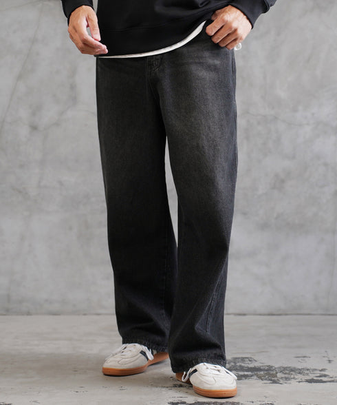 12.5OZ オーバーダイバギーデニム│メンズワイドデニム 太め ワイドシルエット ビンテージ加工 ウォッシュ加工 ワイドデニム