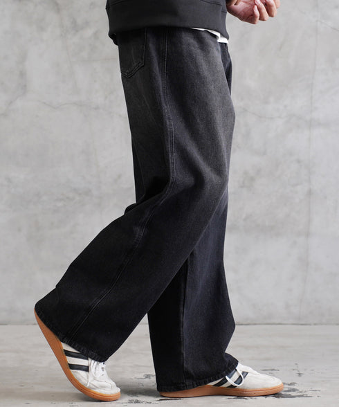 12.5OZ オーバーダイバギーデニム│メンズワイドデニム 太め ワイドシルエット ビンテージ加工 ウォッシュ加工 ワイドデニム