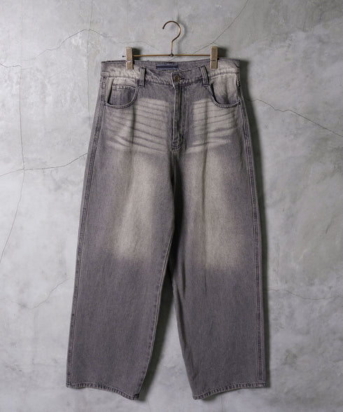 12.5OZ オーバーダイバギーデニム│メンズワイドデニム 太め ワイドシルエット ビンテージ加工 ウォッシュ加工 ワイドデニム