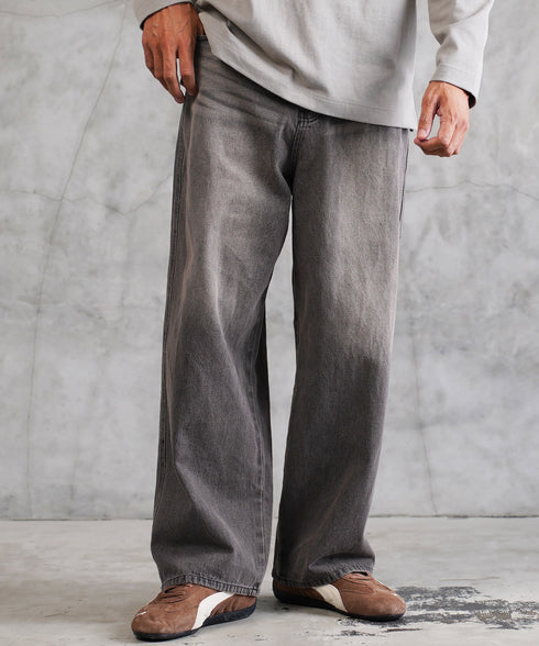 12.5OZ オーバーダイバギーデニム│メンズワイドデニム 太め ワイドシルエット ビンテージ加工 ウォッシュ加工 ワイドデニム