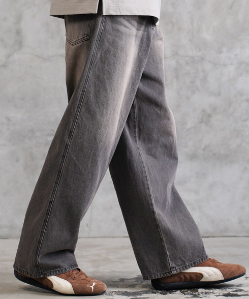 12.5OZ オーバーダイバギーデニム│メンズワイドデニム 太め ワイドシルエット ビンテージ加工 ウォッシュ加工 ワイドデニム