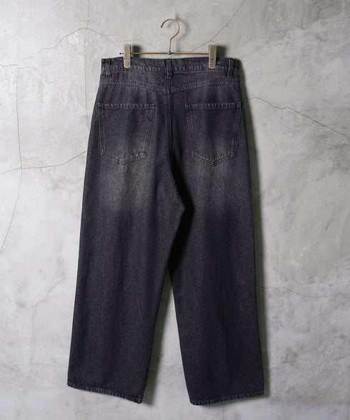 12.5OZ オーバーダイバギーデニム│メンズワイドデニム 太め ワイドシルエット ビンテージ加工 ウォッシュ加工 ワイドデニム