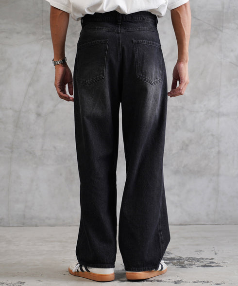 12.5OZ オーバーダイバギーデニム│メンズワイドデニム 太め ワイドシルエット ビンテージ加工 ウォッシュ加工 ワイドデニム