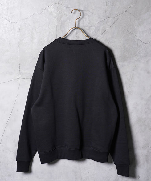 裏起毛 ヘンリーネックスウェット│暖かい トレーナー ボタン ワンポイント ゆったり メンズ