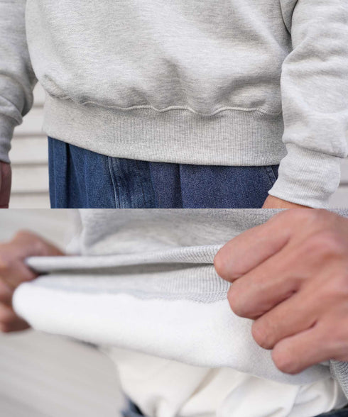 裏起毛 ヘンリーネックスウェット│暖かい トレーナー ボタン ワンポイント ゆったり メンズ