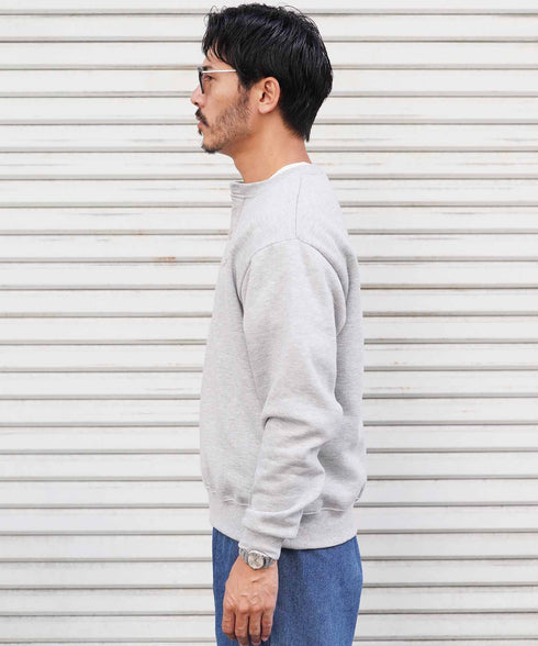 裏起毛 ヘンリーネックスウェット│暖かい トレーナー ボタン ワンポイント ゆったり メンズ