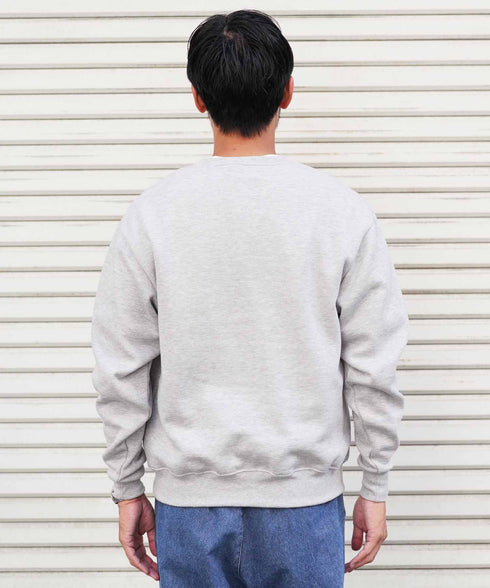 裏起毛 ヘンリーネックスウェット│暖かい トレーナー ボタン ワンポイント ゆったり メンズ