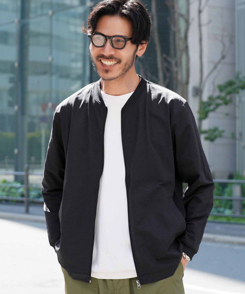 ノーカラーZIPメッシュブルゾン | メンズ 夏 ジャケット 薄手 メッシュ 接触冷感 UVカット 吸水速乾 ブルゾン 紫外線対策 日焼け防止 ひんやり 涼しい トラックジャケット ライトアウター アウター 羽織り 春夏 20代 30代 40代