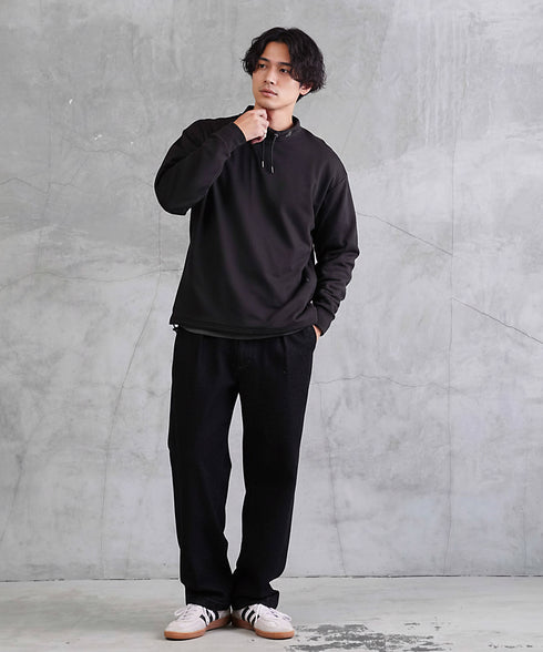 裏毛 裾ドローコードスタンドネックスウェット | スタンドカラー 裾ドローコード スウェット 長袖