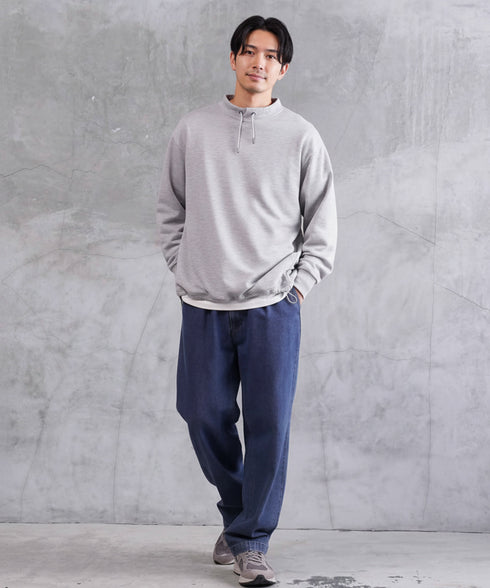 裏毛 裾ドローコードスタンドネックスウェット | スタンドカラー 裾ドローコード スウェット 長袖