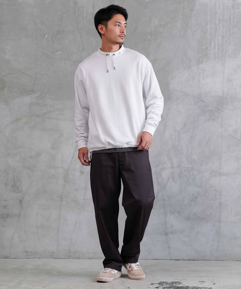 裏毛 裾ドローコードスタンドネックスウェット | スタンドカラー 裾ドローコード スウェット 長袖