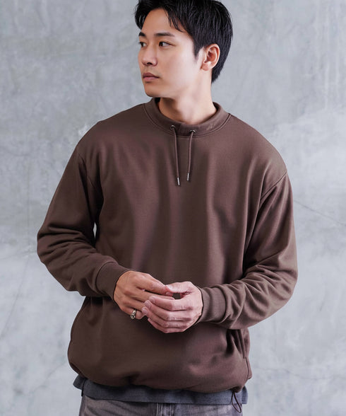 裏毛 裾ドローコードスタンドネックスウェット | スタンドカラー 裾ドローコード スウェット 長袖