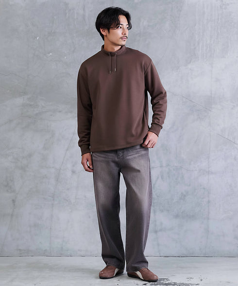 裏毛 裾ドローコードスタンドネックスウェット | スタンドカラー 裾ドローコード スウェット 長袖